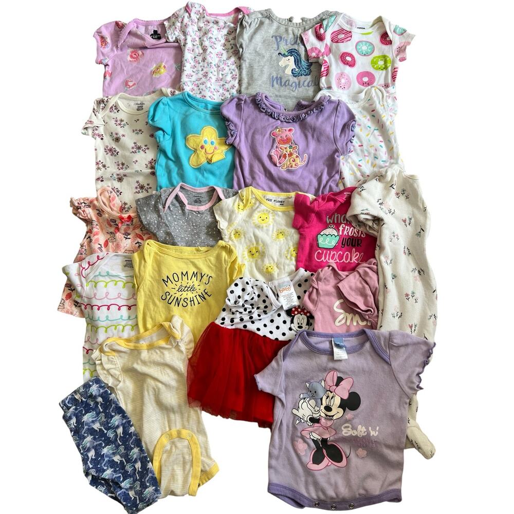 Bundle / lot assorted girls 3-6 month baby clothes gerber onesies pjs Minnie